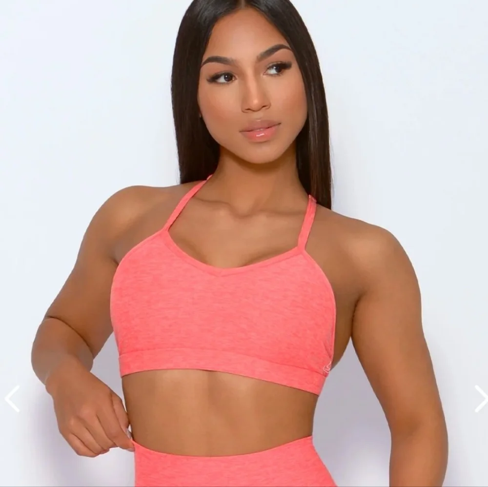 Bombshell Braided Back Heathered Coral Sports Bra Top 🍑